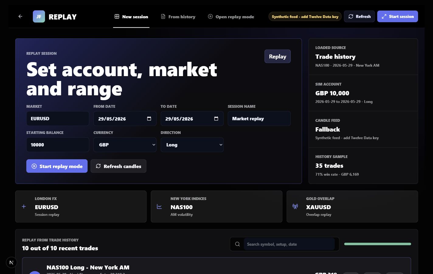 Replay current JournalFlow screenshot